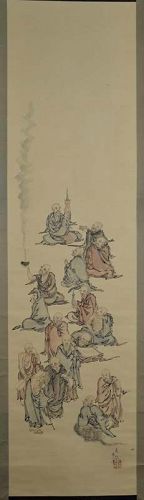 Japanese scroll painting 16 RAKAN disciples of Buddha by HIROKAMI