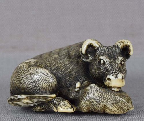 Early 19c netsuke COW & CALF