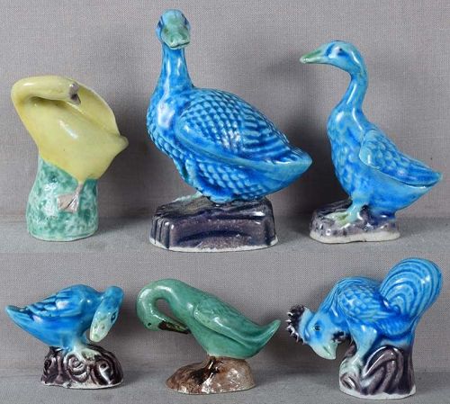 Six 19c Chinese porcelain BIRD sculptures