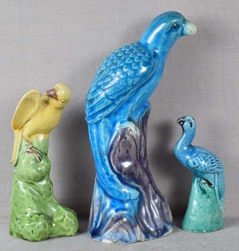 Three 19c Chinese porcelain BIRD sculptures