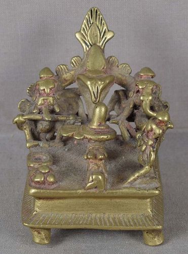 18c Indian bronze SHIVA SHRINE Parvati Ganesha Nandi Naga