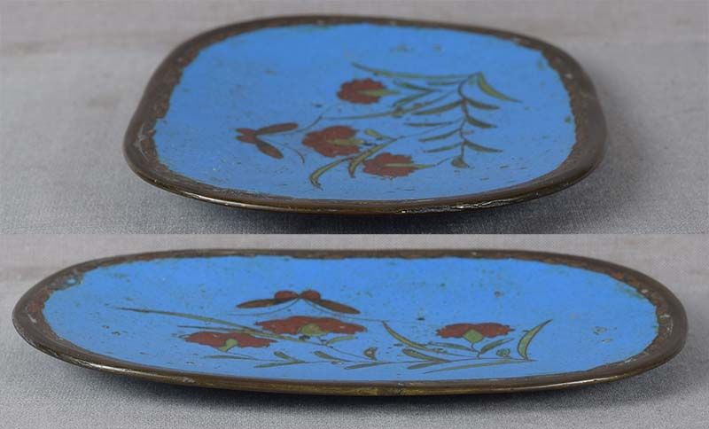 19c Japanese cloisonne tea ceremony tray FLOWERS BUTTERFLY