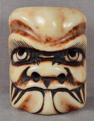 19c stag antler netsuke BESHIMI MASK