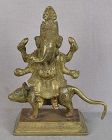 19c Indian bronze GANESHA on rat Mooshika