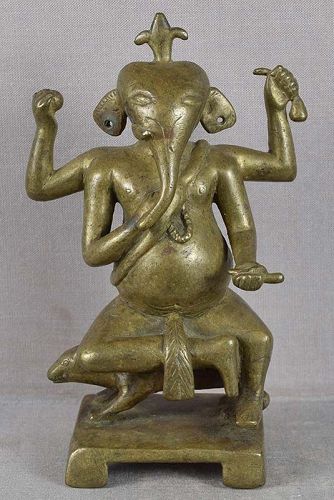 18c Indian bronze GANESHA on rat Mooshika