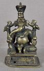 18c Indian bronze GANESHA with rat Mooshika