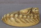 18c netsuke CAT on ABALONE SHELL