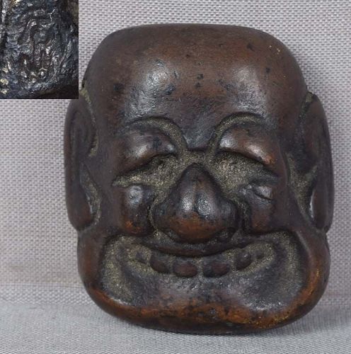 19c bronze netsuke mask BUAKU by SEKIZAN