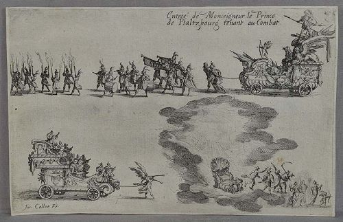 Original 1627 JACQUES CALLOT etching from COMBAT A LA BARRIERE