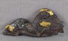 19c Japanese iron MAE-KANAGU pouch clasp TONGUE CUT SPARROW