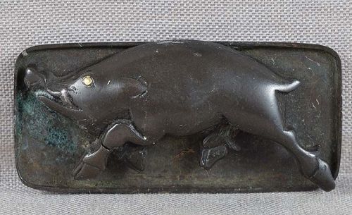 19c Japanese MAE-KANAGU pouch clasp RUNNING BOAR