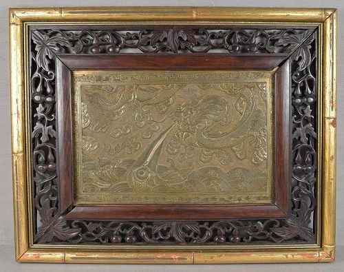 19c Chinese bronze plaque DRAGON in flight