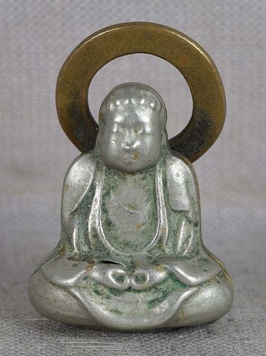 1900s miniature Japanese bronze RELIQUARY Amida Buddha