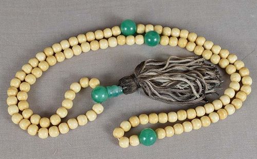 19c Chinese bone & jadeite BUDDHIST ROSARY mala