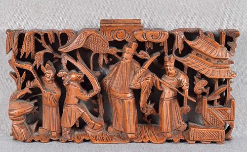 19c Chinese architectural panel CHINESE SCHOLAR with attendants