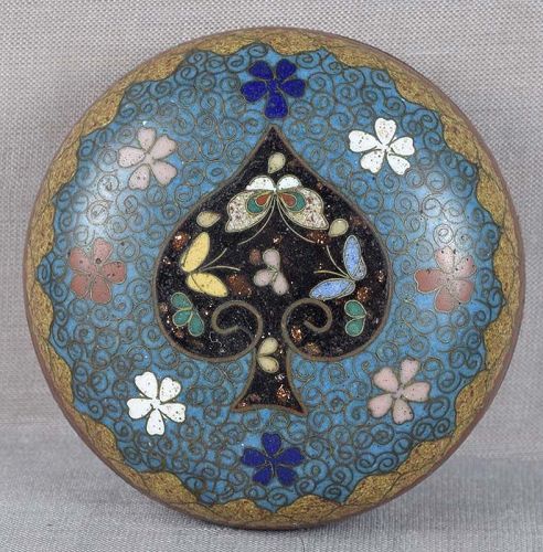 19c JAPANESE CLOISONNE tea ceremony KOGO spade butterflies