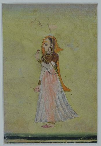 18c Indian WATERCOLOR MAIDEN with flower