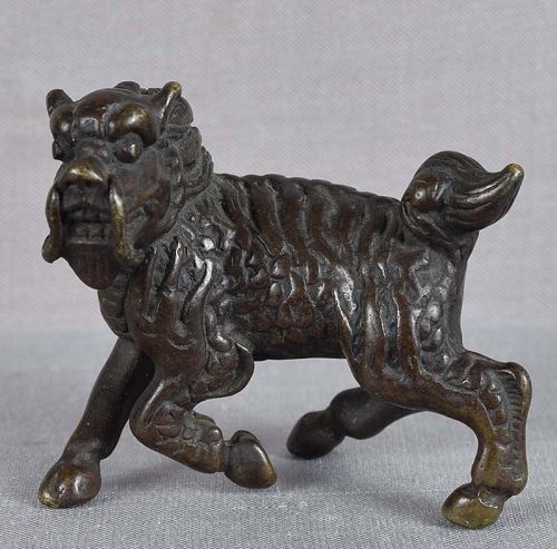 Early 19c Chinese scholar BRONZE QILIN scroll weight