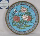 Early19c Japanese CLOISONNE PLATE PEONIES & butterfly ex Rare Art Inc.