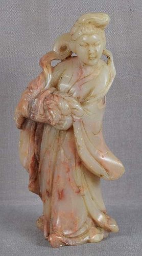 1910s Chinese SOAPSTONE carving COURT LADY with basket