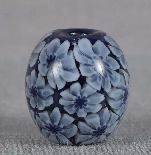 Japanese glass OJIME tombodama WHITE FLOWERS