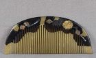 19c Japanese lacquer buffalo horn KUSHI hair comb FLOWERS