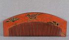 19c Japanese lacquer KUSHI hair comb MAGPIE & flowers
