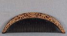 19c Japanese lacquer buffalo horn KUSHI hair comb CARVED FLOWERS