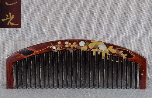 19c Japanese lacquer buffalo horn KUSHI hair comb by IKKO