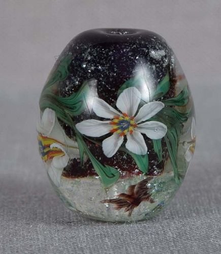 Japanese glass OJIME tombodama FLOWERS silver foil