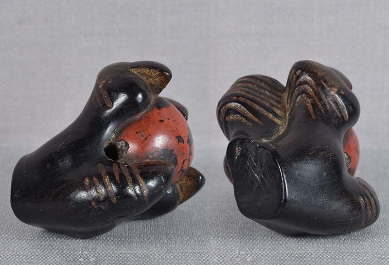 19c netsuke EAGLE TALONS clutching Precious Gem