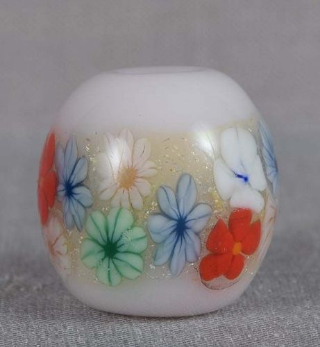 Japanese glass OJIME tombodama FLOWER BAND silver foil