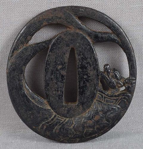 19c Japanese sword TSUBA MINOGAME / SNAKE-TORTOUISE