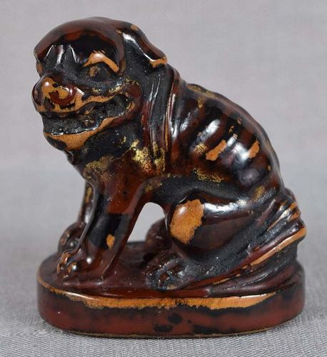 Early 19c Negoro lacquer netsuke SHISHI