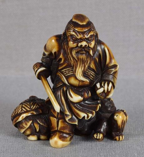 19c marine netsuke SHOKI with two ONI