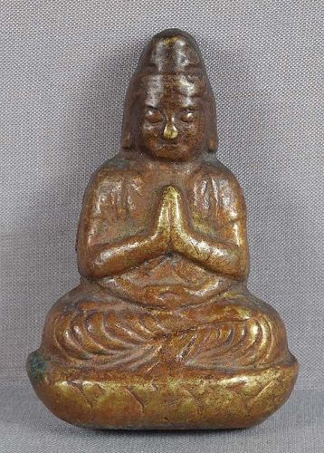 19c Japanese bronze PRAYING BUDDHA altar piece