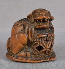 18c netsuke SHISHI with ball