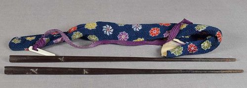 19c tea ceremony HIBASHI charcoal chopsticks MULTIMETAL FLOWERS