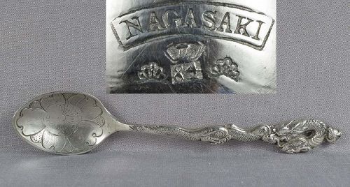 19c Japanese silver SPOON DRAGON Nagasaki