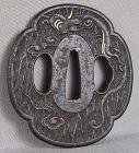 18/19c Japanese sword TSUBA RAIN DRAGON