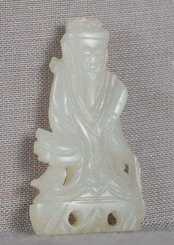 18c Chinese WHITE JADE carving SCHOLAR on rockery