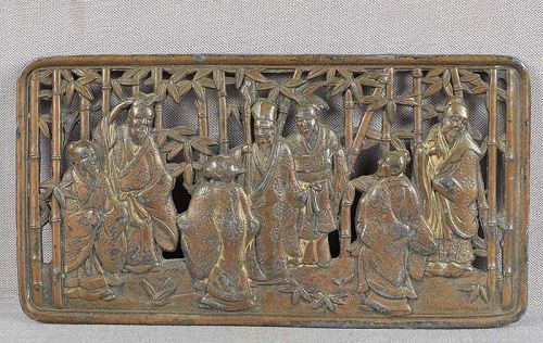 18/19c Chinese pewter plaque 7 SAGES OF THE BAMBOO GROVE