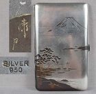 19c Japanese silver cigarette case Mt FUJI LANDSCAPE by ICHIRYO