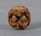 19c OJIME netsuke slide SCHOLARS by bamboo & banana