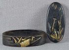 19c Japanese sword FUCHI KASHIRA GEESE & FISHING BOATS