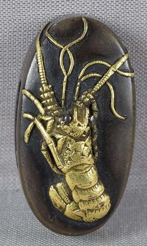 19c Japanese sword KASHIRA Japanese spiny LOBSTER