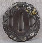 Early 19c Japanese sword TSUBA SHOJO & pearl