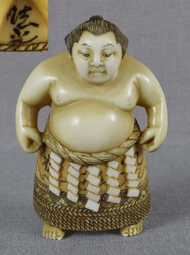 Ivory netsuke SUMO WRESTLER by NORIMITSU