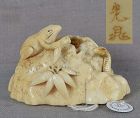 19c netsuke SANSUKUMI snake snail toad by KOCHO ex Storno Collection