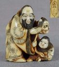 19c netsuke SAGE boy oni mask by NAOMITSU